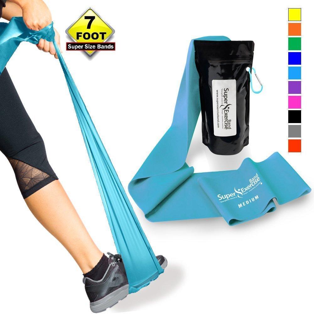 super exercise band medium sky blue resistance band. your home gym fitness equipment kit for