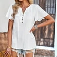 thumbnail image 6 of Business Casual Tops for Women V Neck Plain Button T Shirts Blouses Ruched Short Sleeve Tunic Tops to Wear with Leggings, 6 of 7