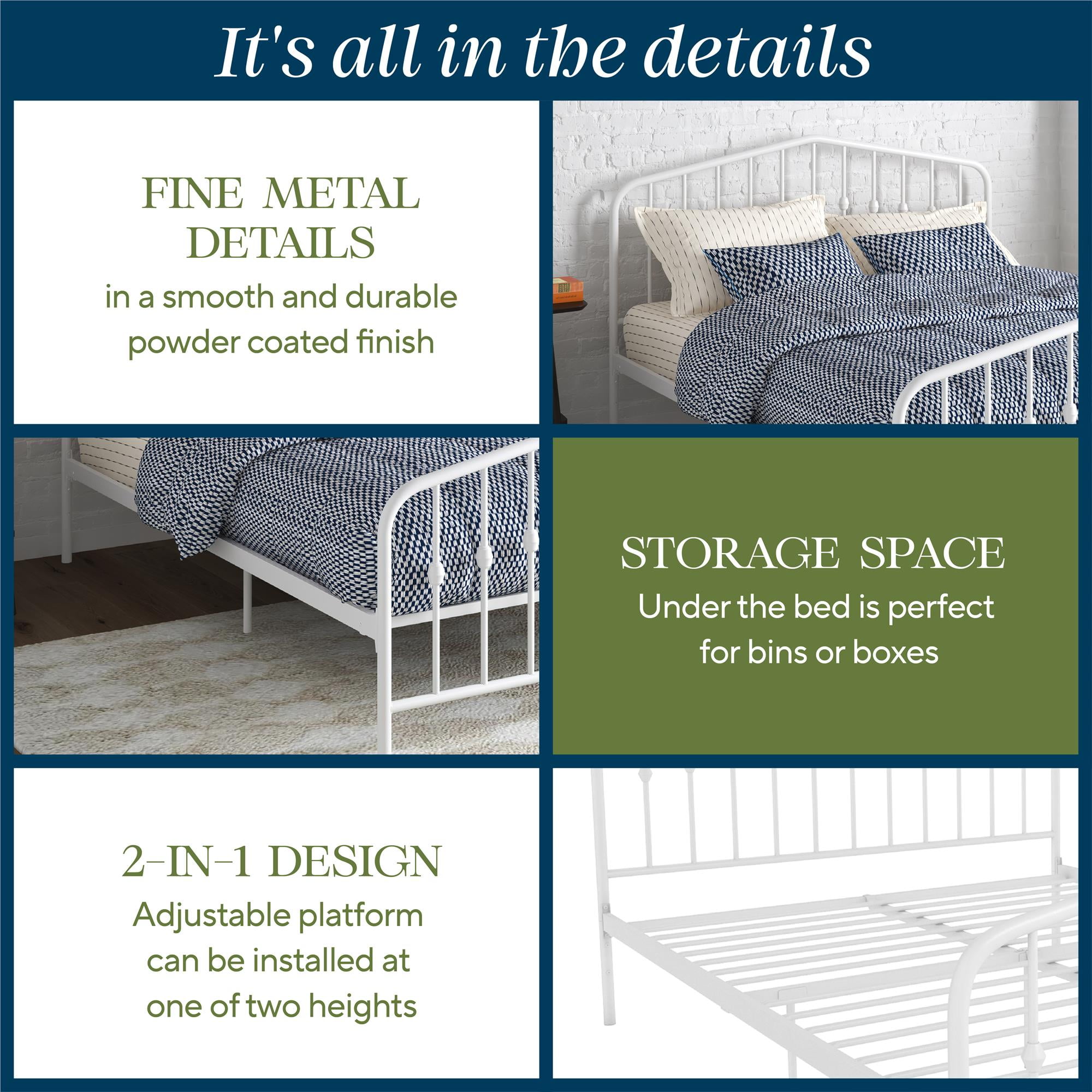 Novogratz Bushwick Metal Bed, Full, Off White