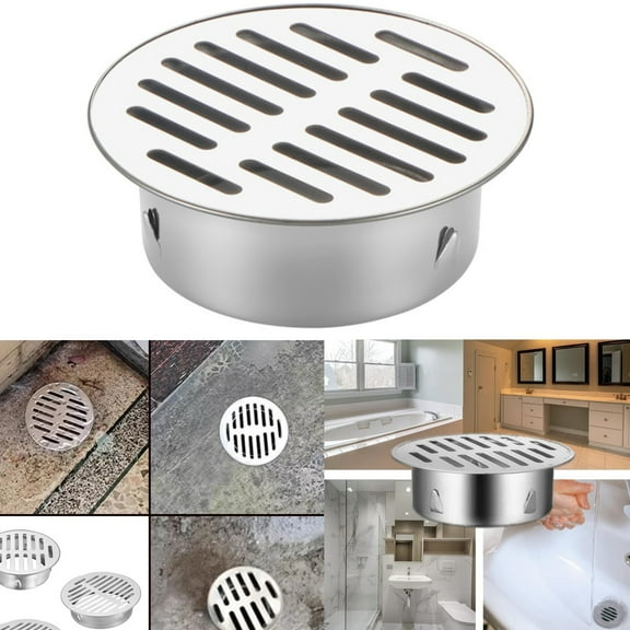 Artrylin 110 Flat Mouth Floor Drain Filter Stainless Steel Floor Drain Cover Anti Blocking Floordrain for Outdoor Balcony Yard Use，Bathroom, Kitchen, Washroom, Rooftop,Patios,Silver
