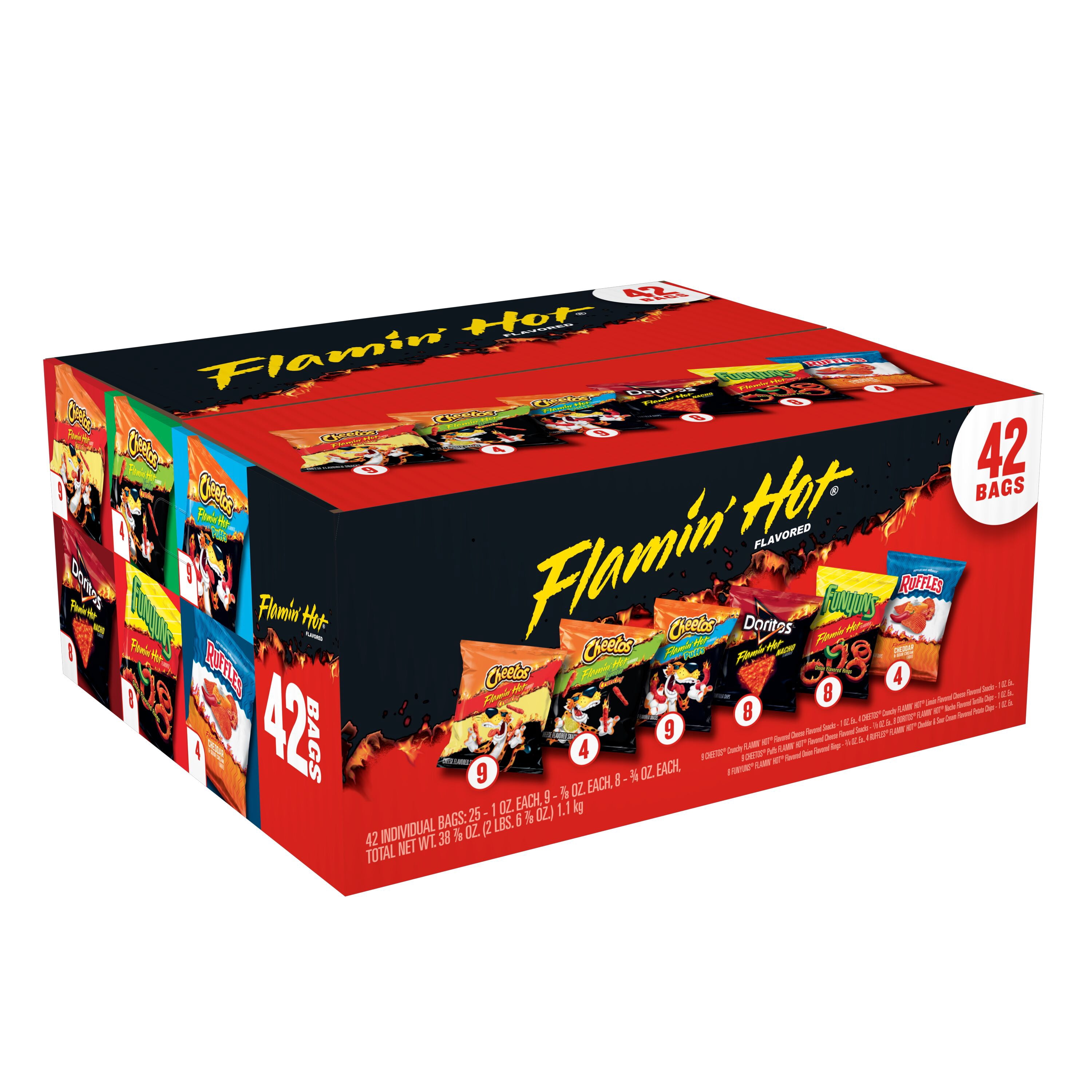 Frito Lay Flamin Hot Variety Pack Snack Chips, 38.75 oz, 42 pack