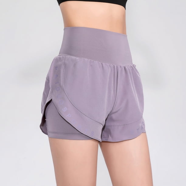 Pantalones cortos deportivos 2 en 1 para mujer, estampado de cintura alta, secado rápido, transpirab Abanopi Pantalones cortos deportivos para mujer