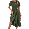 thumbnail image 1 of Vestido Elegante de y Verano para Mujer, Color Liso, con Cuello Redondo y Aberturas Verde L, 1 of 10