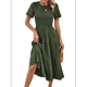 thumbnail image 1 of Vestido Elegante de y Verano para Mujer, Color Liso, con Cuello Redondo y Aberturas Verde L, 1 of 10