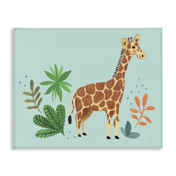 Stupell Industries Bohemian Endearing Giraffe Floral Botanicals Turquoise Background Canvas Art, 20 x 16, by Heather Strianese