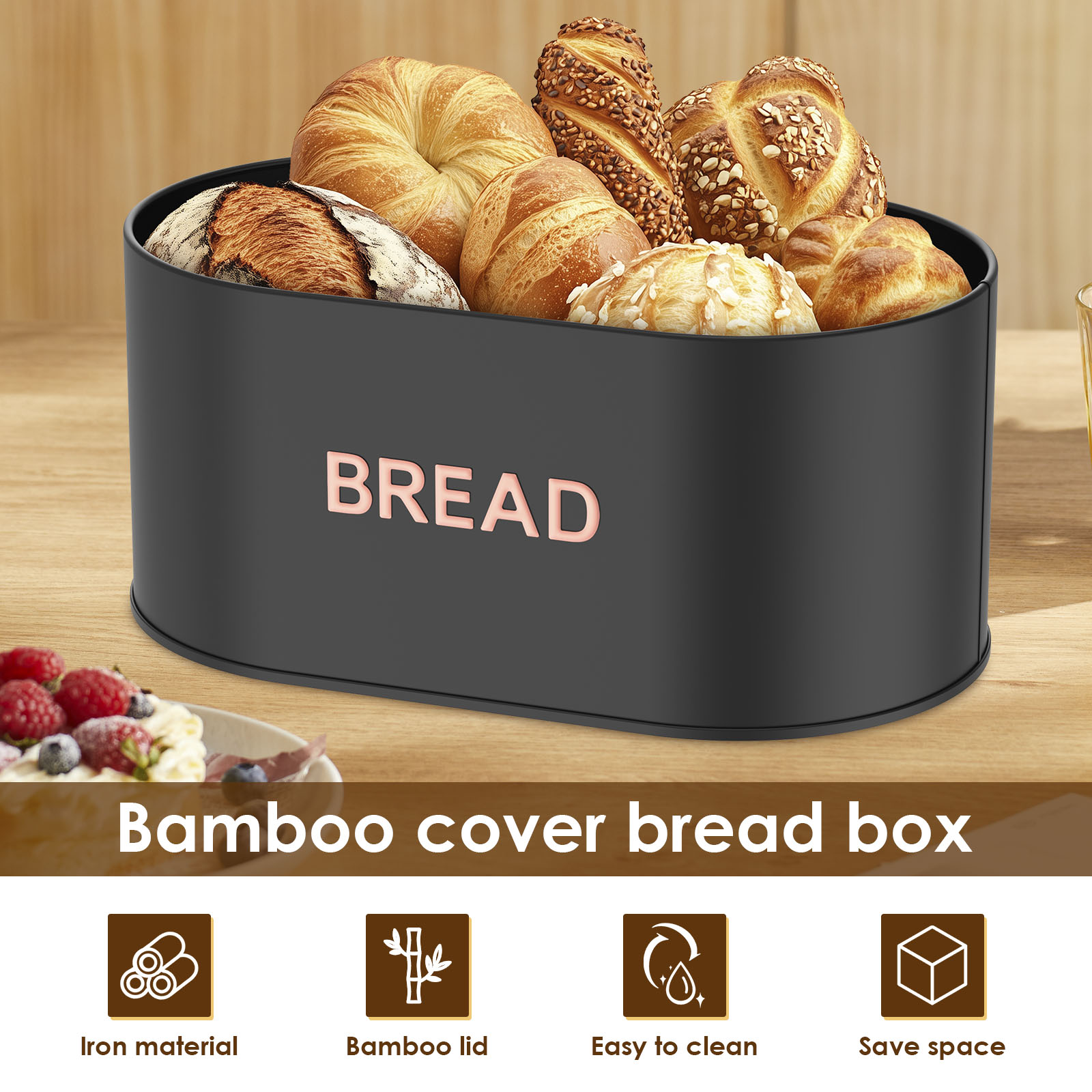 Grusce Bread Box for Kitchen Countertop, Bread Box with Cutting Board Lid, Bread Box, Bread Bin Organizer, Bread Holder, Kitchen Countertop Storage Bin Space Saving for Home Kitchen