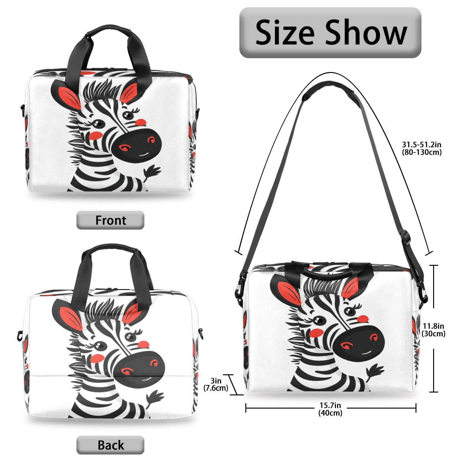 Herdesigns Cute Zebra Laptop Bag for Women Men, Computer Case Briefcase Messenger Bags, 15-15.6 inch Laptop Sleeve Shoulder Bag