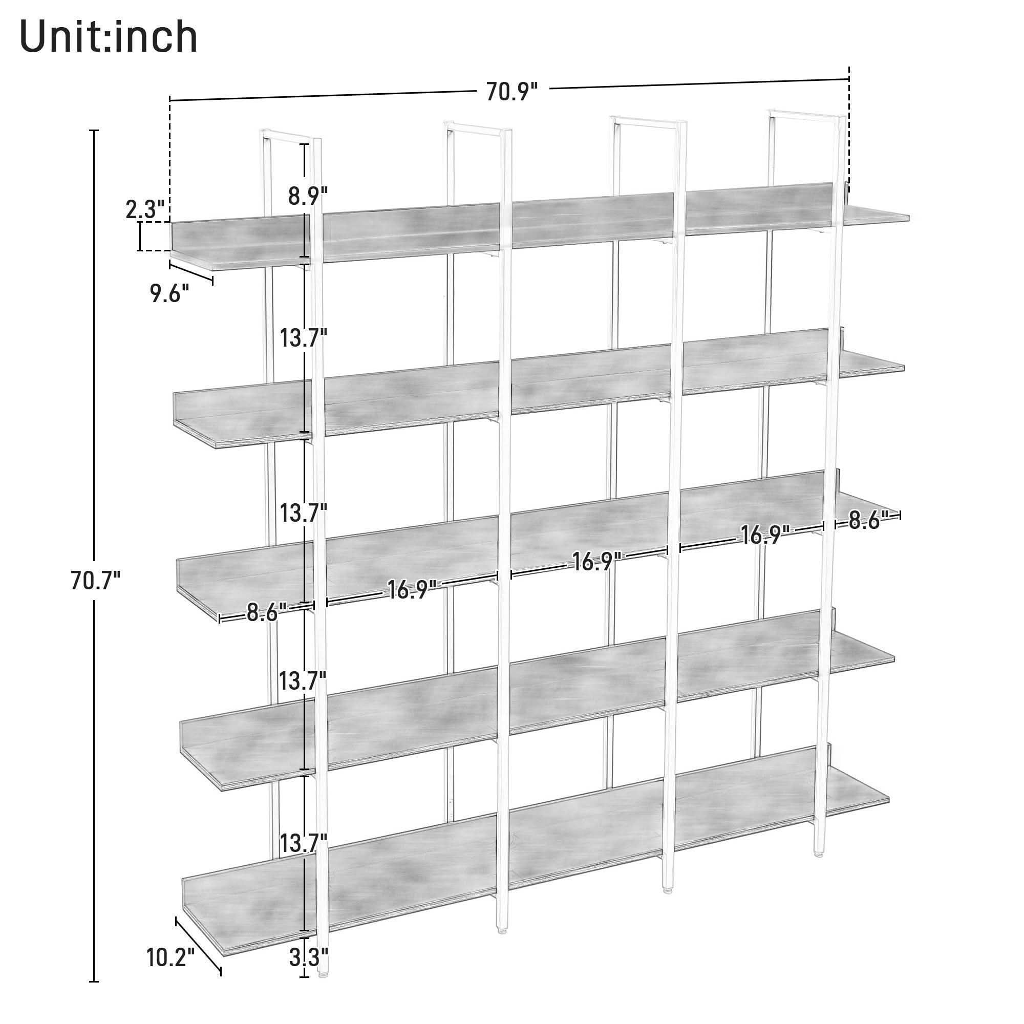 MAYEERTY 5 Tier Bookcase, Vintage Industrial Style Metal Frame MDF Board, Home Office Open Shelf