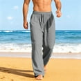 thumbnail image 5 of Dresfit Wide Leg Pants for Men Linen Lounge Pants Summer Spring Big and Tall Straight Leg Pant with Back Pockets Uncuffed Loose Lightweight Beach Trousers Gray S, 5 of 8