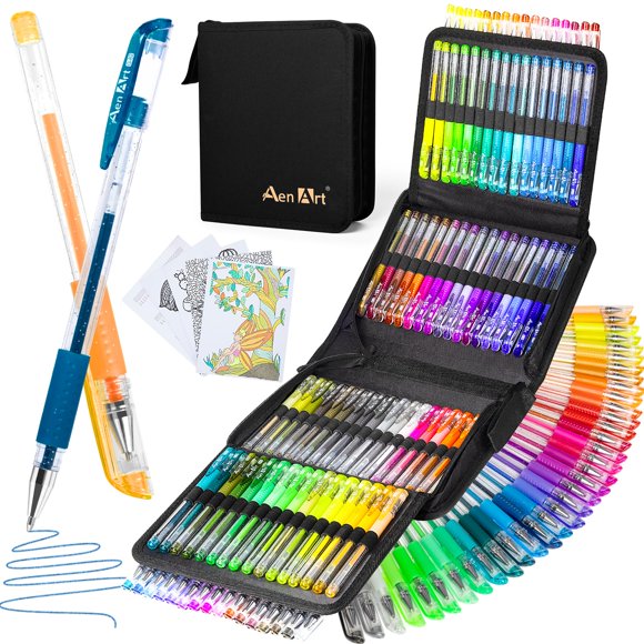 Juego de bolígrafos de gel con purpurina Aen Art de 100 colores con funda para adultos