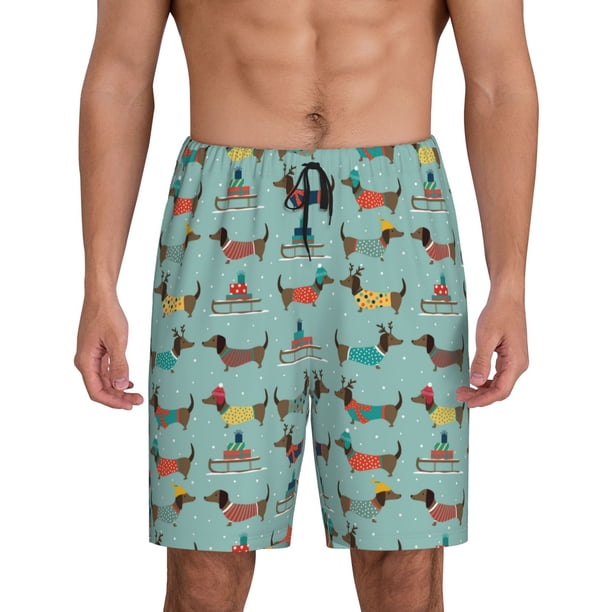 Balery winter ski Dachshund Pantalones cortos de pijama de punto de algodón para hombre con cinturilla y bolsillos-Medium