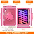 thumbnail image 2 of Silicone Case for iPad mini 6th Gen 8.3" 2021, Heavy Duty 360° Ring Stand with Shoulder Strap Pen Holder Translucent Hard PC Back Case Cover for iPad mini 6th Gen 8.3" 2021, Rose, 2 of 15