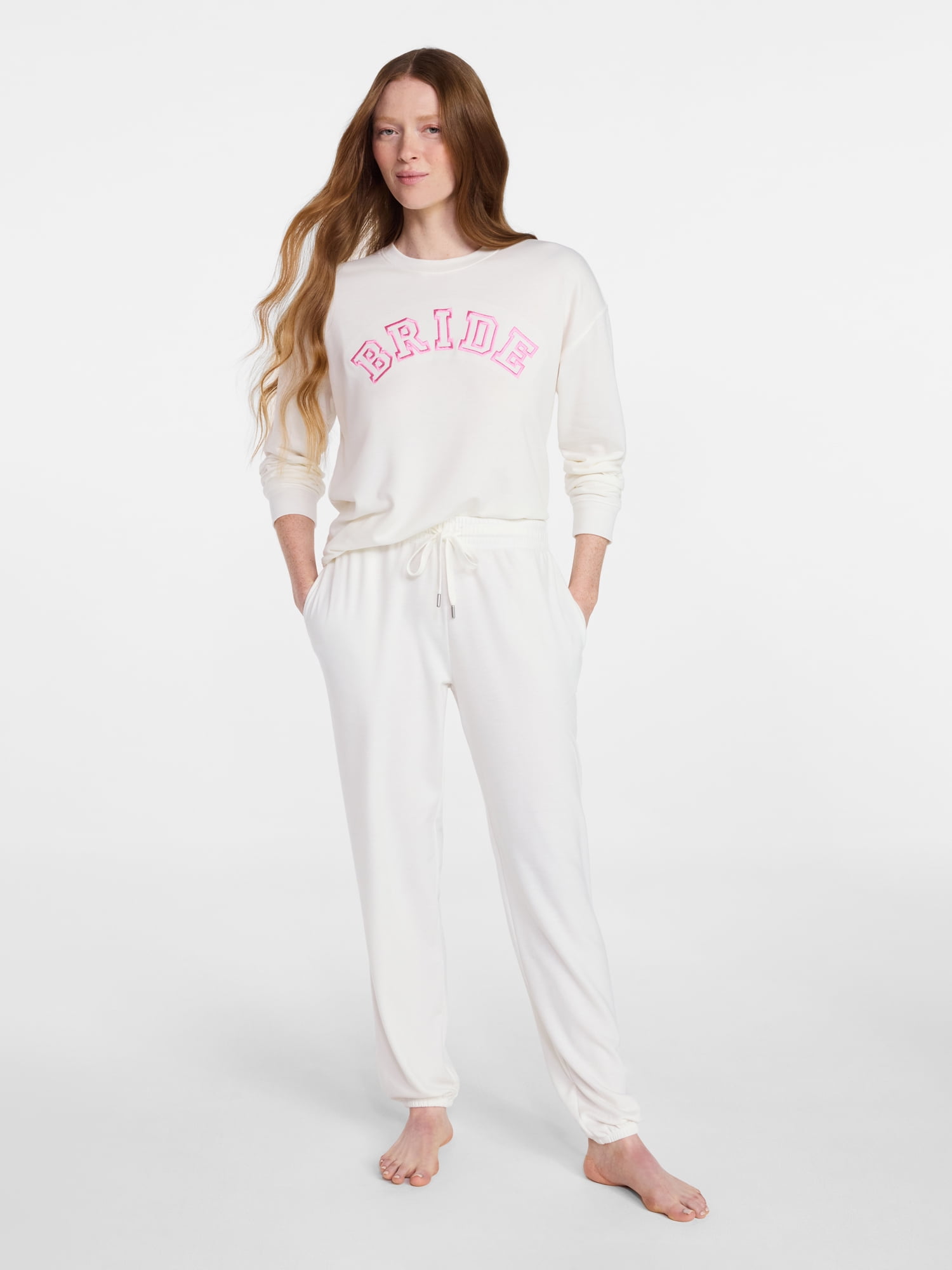 Joyspun Women's French Terry Knit Bridal Jogger Sleep Pants, 29'' Inseam, Sizes XS-3X