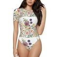 thumbnail image 2 of Uemuo Autumn Garden Pattern Women's One Piece Short Sleeve Swimsuit Rash Guard Surfing Modest Quick-drying Swimsuit Beach Essentials-Small, 2 of 9