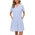 thumbnail image 2 of YOZLY Robe de Maison Femme en Coton Robe de Chambre à Manches Courtes Boutonnée (Bleu Clair TG), 2 of 4