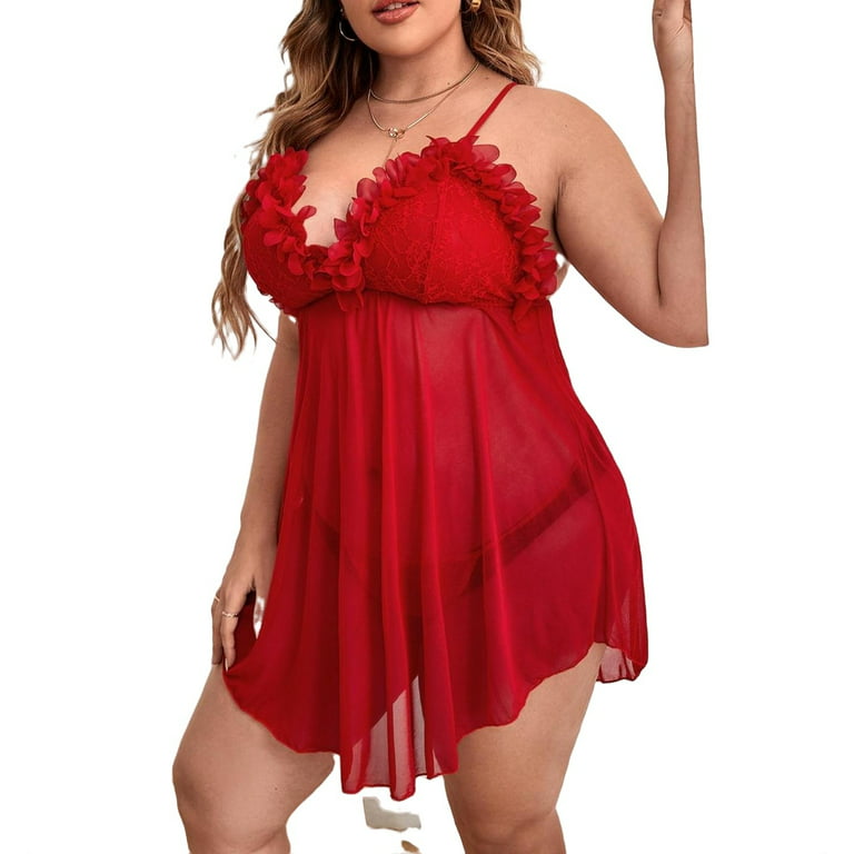 103 Red Sexy Plus Size Nightie Lingerie 10-26 M-7XL Babydoll
