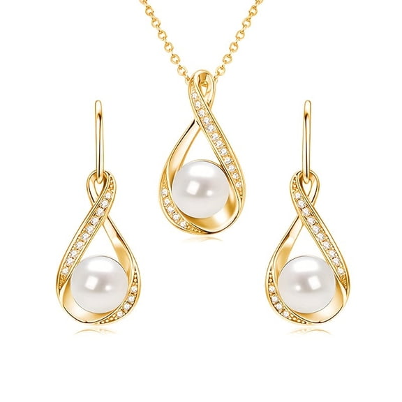 3pcsImitation Pearl Pendant Necklace Earrings Set Women Rhinestone Wedding Pearl Necklace and Earrings Set Jewelry Set with Pearl Pendant and Stud Valentine's Day Gift