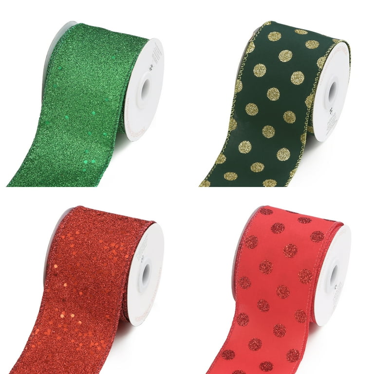Wired Red/Green Ribbon 1.5” wide BY THE YARD, Christmas Ribbon