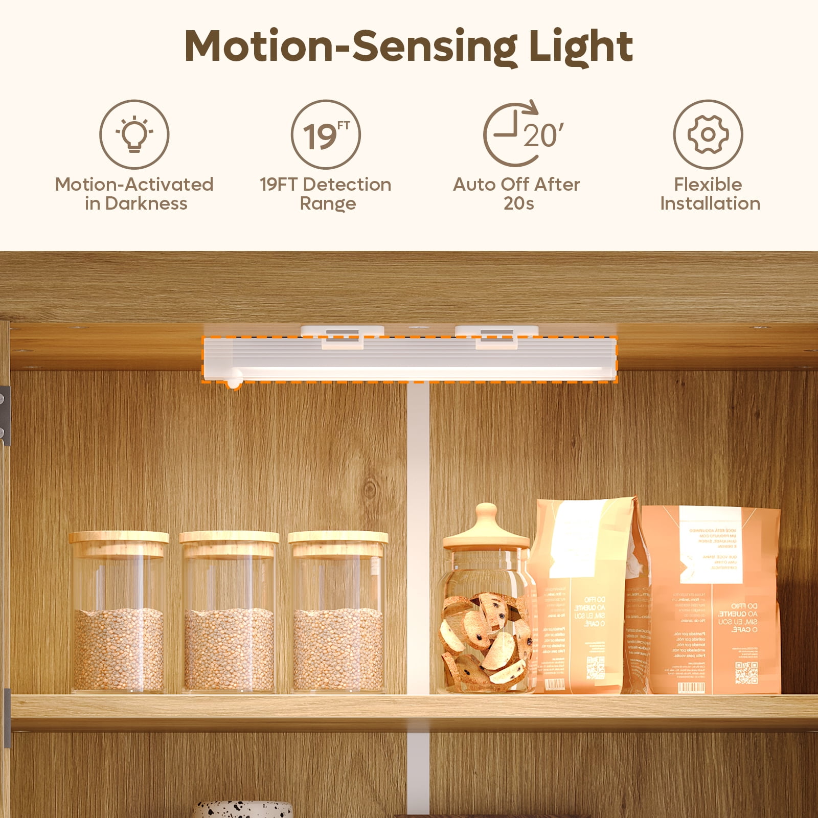 Bestier 72" Tall Kitchen Pantry Storage Cabinet with Doors and Shelves, Food Pantry Cabinet with Motion Sensor Light, Natural Oak