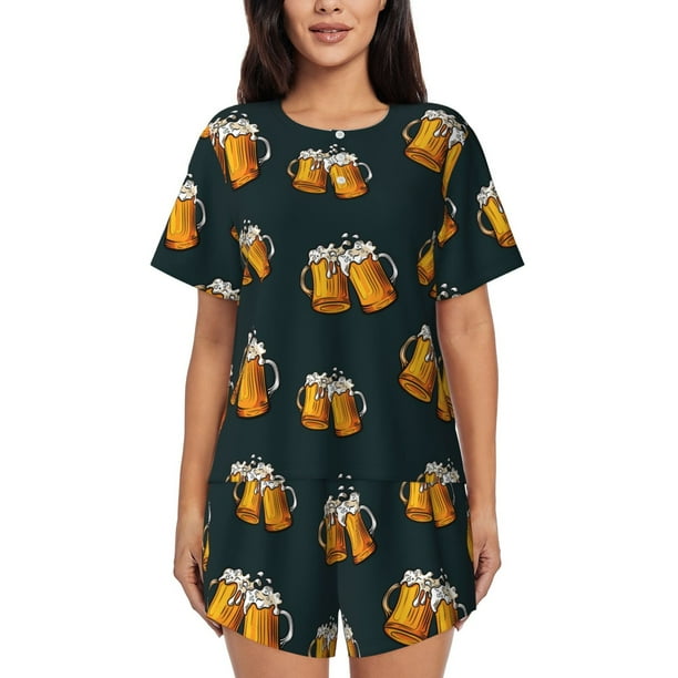 Fotbe Beer Conjunto de Pijama Estampado para Mujer, 2 Piezas, Ropa de Dormir con Camiseta de Manga Corta y Shorts Suaves-Large