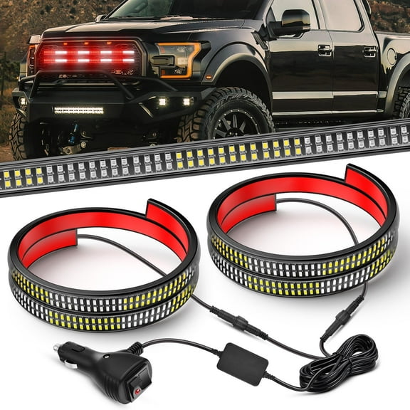 Nilight 2PCS 24 inch Truck Grill Strobe Lights Strip 384 LED Emergency Light Red White Flexible Side Flashing Warning Caution Safety Waterproof Lighting Kit for Trucks Tow