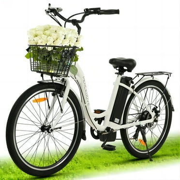 ECOTRIC Electric Bike E-Riding for Adults 26" 350 W Motor Adult Cruiser Bicycles with Basket LED 7 Speed 26 inch with Removable 36 V 10 AH Lithium Battery Commute for Female Male A-E516646