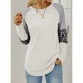 thumbnail image 5 of TEMOFON Women Fall Tops Casual Long Sleeves Crew Neck Sweatshirts Trendy Leopard Color Block Tops Loose Stripe Pullover Shirts for Women, 5 of 5