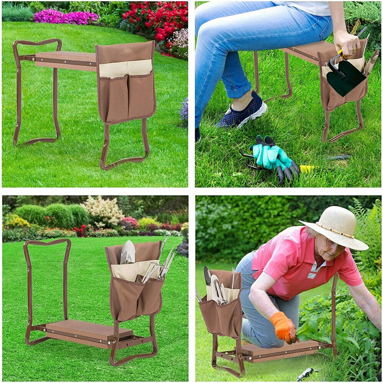 Multifunctional Kneeler & Gardening Stool Heavy Duty Garden Kneeler Seat and Bench with 2 Tool Pouches & 1 Gloves