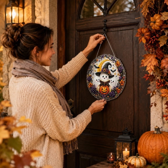 Halloween Ghost Pearl Art DIY Kit, 3D Bead Painting Wall Ornament for Home Decoration and Creative Craft Projects