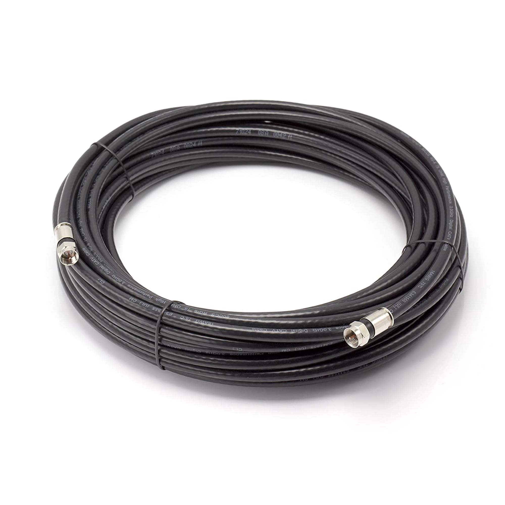 125' Feet, Black RG6 Coaxial Cable (Coax Cable) with Weather Proof Connectors, F81 / RF, Digital Coax - AV, Cable TV, Antenna, and Satellite, CL2 Rated, 125 Foot