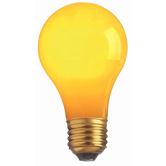 Satco S6093 - 25 watt A19 Incandescent; Ceramic Yellow; 1000 average rated hours; 30 lumens; Medium base; 130 volts