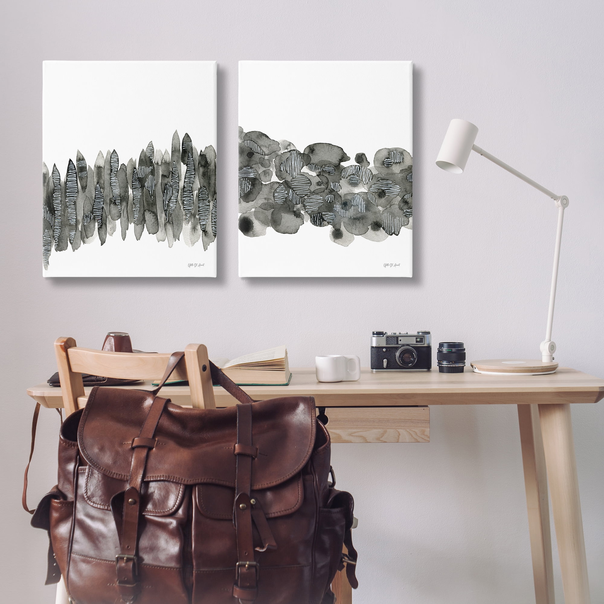 Stupell Industries Abstract Charcoal Kindling Abstract Painting Wrapped Canvas Art Print Wall Art, 24 x 30, Set of 2