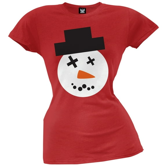 Snowman Face Ugly Christmas Sweater Juniors T-Shirt - Large