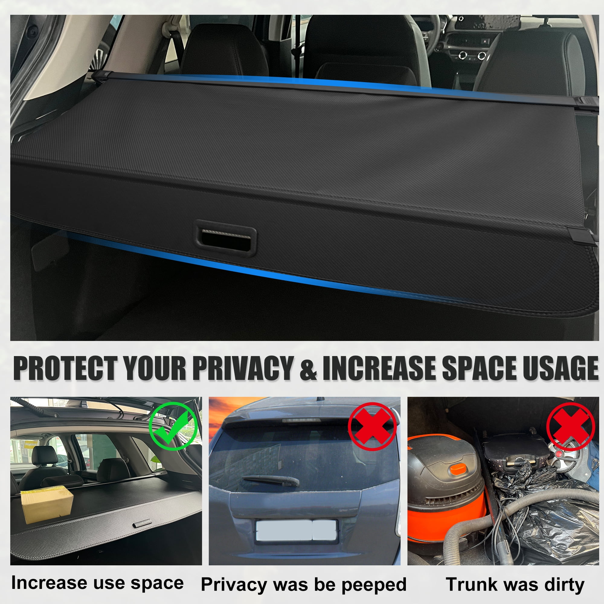 Unique Bargains Retractable Cargo Cover for VW Tiguan 2018 2019 2020 2021 2022 Black