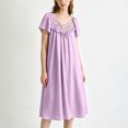 thumbnail image 5 of Bovxnpu Womens Nightgown Sleepshirt Pajama Dress Squared Neck Short Sleeve Striped Ice Silk Midi Length Sleepwear, 5 of 9