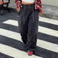 thumbnail image 2 of Large Size Work Pants Size Distressed Drawstring High Waist Loose Wide Leg Jeans Multiple Pockets, 2 of 6