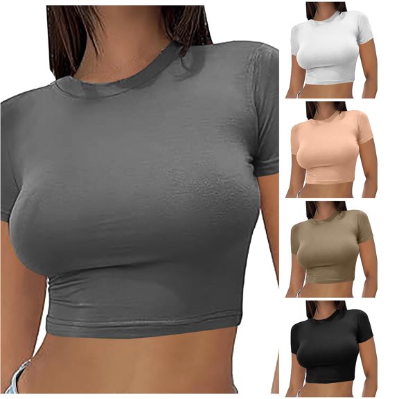 Hauaitttt Womens Basic T Shirts Neck Short Sleeve Crop Tops Cute Summer Tops Slim Fit Tees Outfits French Flag Sports Bra Womens Sports Bra Tops Women Workout Sports Bras Open Back Sports Bras for