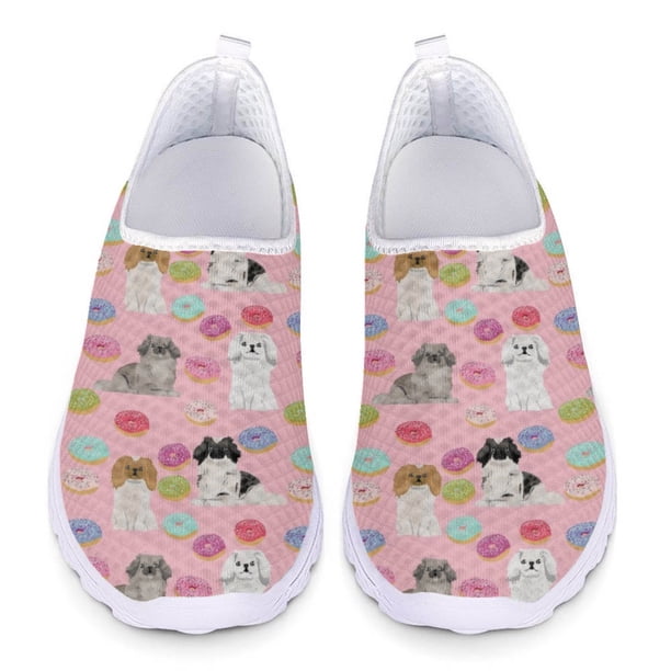 Zapatos de malla cómodos con estampado de perro y café Kawaii para mujer, zapatillas informales ligeras para caminar, zapatillas antideslizantes de verano nuevas