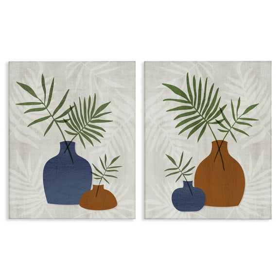 Stupell Industries Midcentury Palm Vases Plants & Flowers Painting Wrapped Canvas Art Print Wall Art, 16 x 20, Set of 2