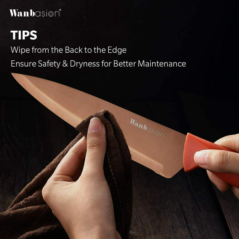 Wanbasion 6 Piece Orange Knife Set with Sheath，Stainless Steel