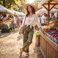 thumbnail image 3 of Women's Casual Baggy Floral Barrel Jeans Y2K Boyfriend High Waisted Jeans Wide Leg Denim Ankle Pants Green 2XL, 3 of 6