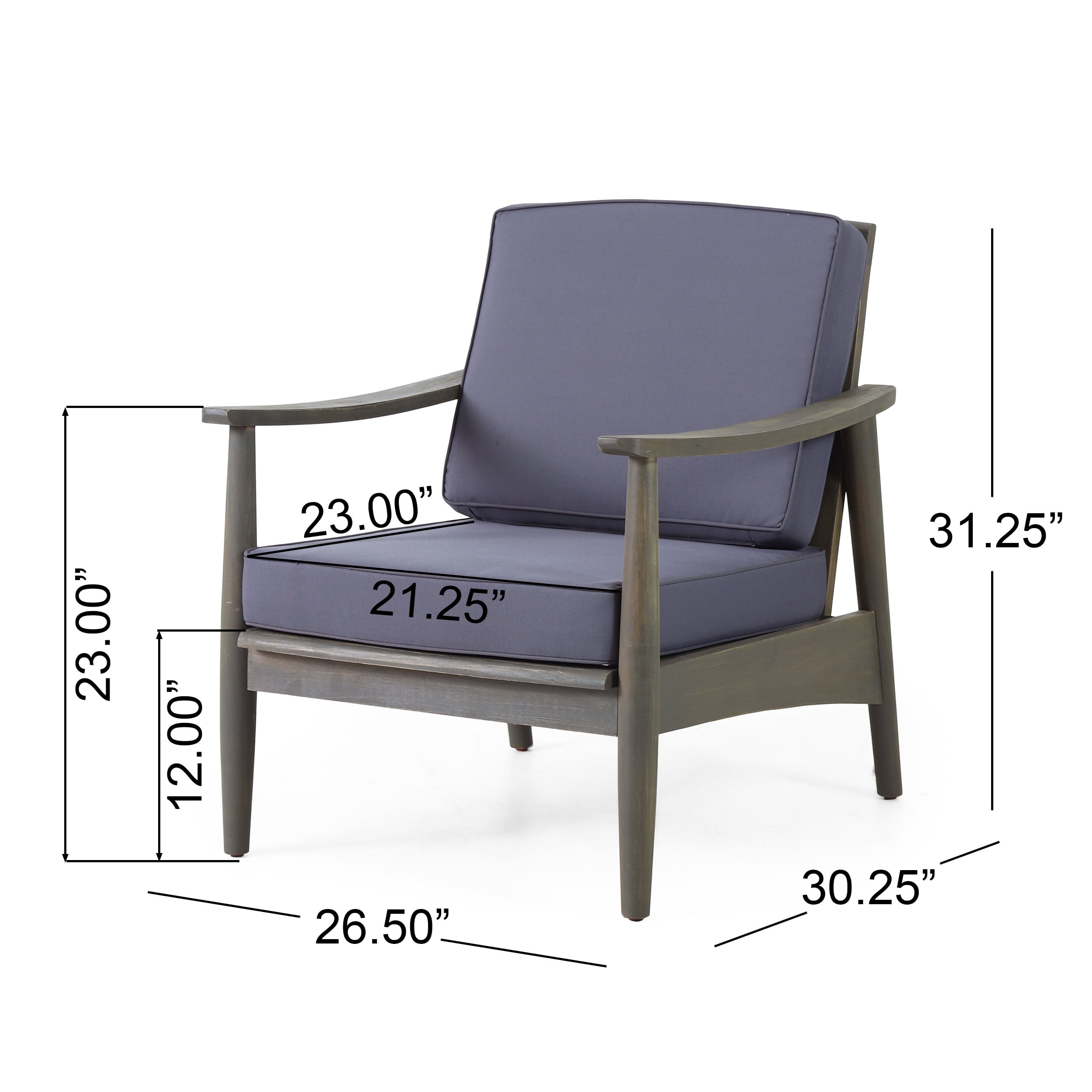 Greta Acacia Wood Outdoor Club Chair, Gray and Dark Gray