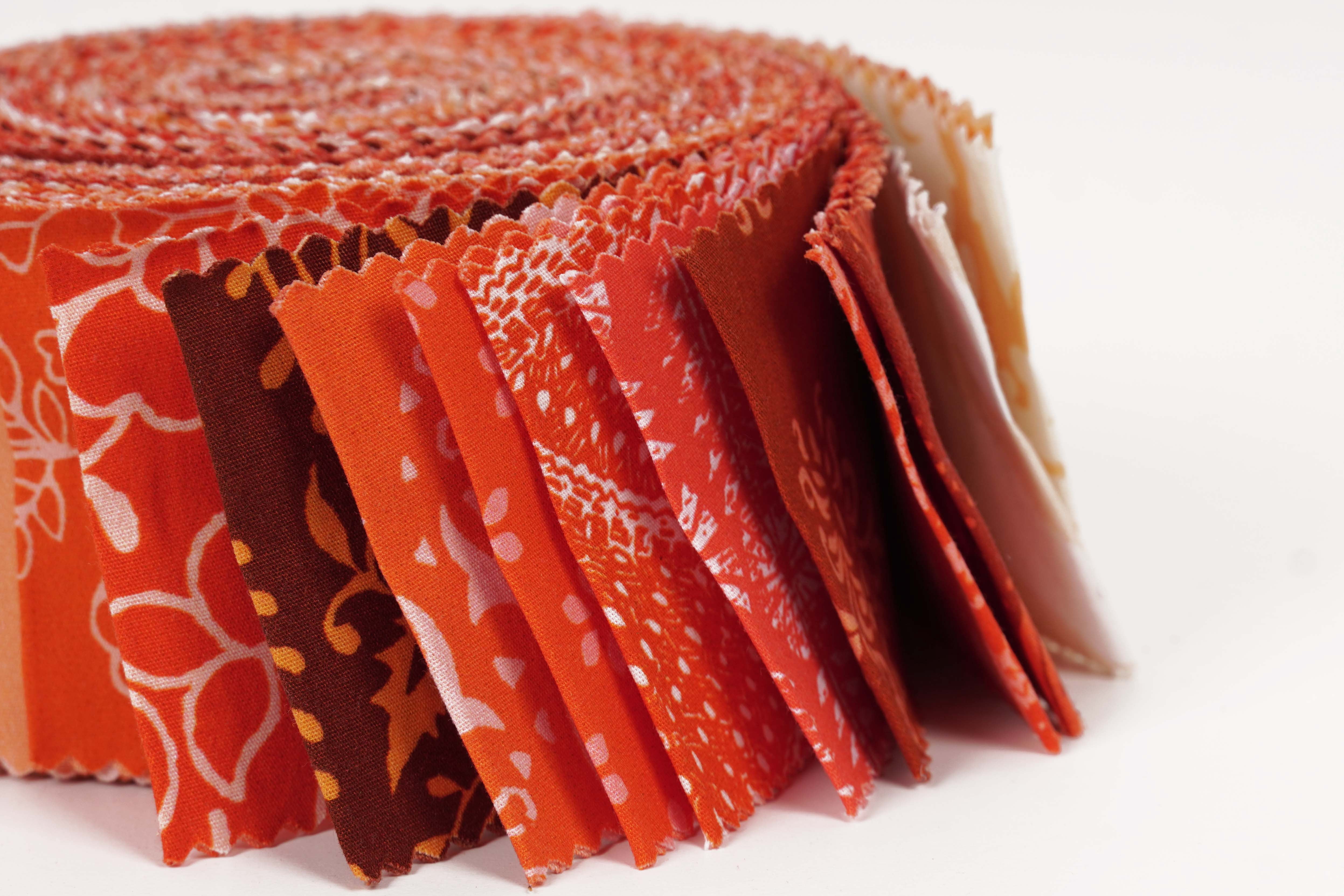 Soimoi 40Pcs Asian Block Print Cotton Precut Fabrics For Quilting Craft Strips 2.5x42inches Jelly Roll - Peach & Orange