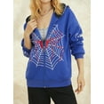 thumbnail image 5 of Women Hoodie Sweatshirt Casual Spider Web Print Long Sleeve Zip Up Jacket Autumn Streetwear, 5 of 9