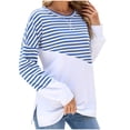 thumbnail image 2 of RXIRUCGD Hauts Décontractés à Rayures à Manches Longues et Col Rond pour Femmes, Bleu, Taille : TG, 2 of 6