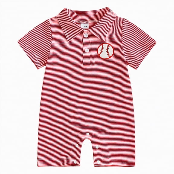 UngA Baby Boy Summer Clothes Short Sleeve Romper Embroidery Baseball Newborn Onesie Infant One Piece Outfit (Red,6-12 Months)