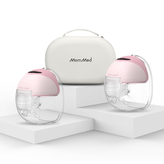 MomMed S21 Double Hands-Free Breast Pump, Leak-Proof Design, 3 Modes & 12 Vacuum Levels Electric Pink Wearable Breast Pump  with Carrying Case
