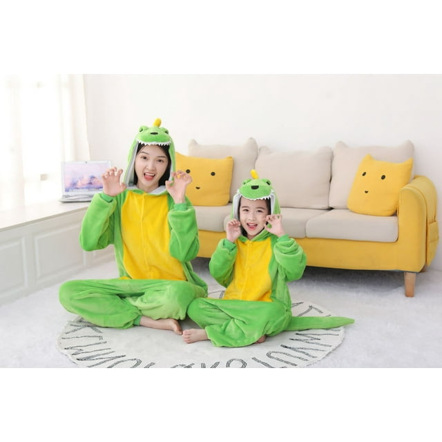 Pijama de una pieza de dibujos animados de invierno para niños, vergonzoso dinosaurio de franela, rendimiento de ocio