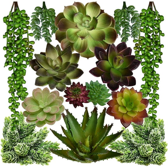 CRAFTHROU 14Pcs Faux Plants for Indoor and Outdoor Decorative Use Green Imitation Succulents