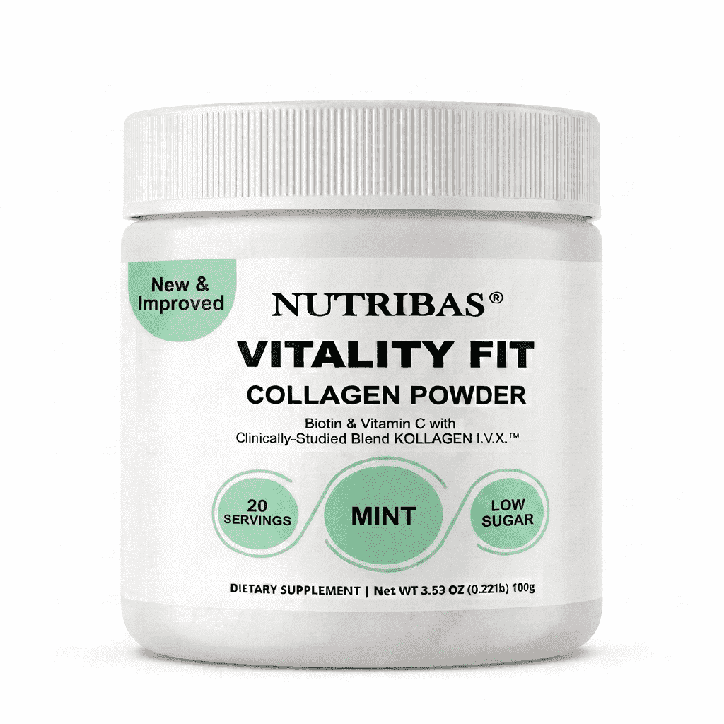 Nutribas Vitamin C Collagen Peptides Powder Keto & Gluten-Free, Hair Nails Skin Protein Supplement, Mint, 3.53 oz